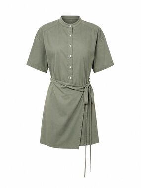 Xirena Agnes Wrap Dress Green Army Olive Cotton Belted Mini Dress Size XS